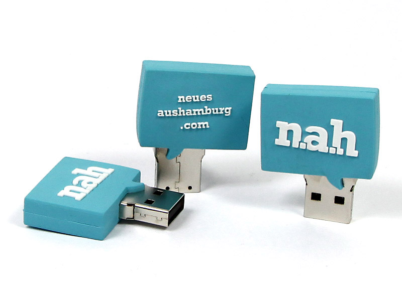 usb-stick-logo-freiform-100.html, Neues aus Hamburg, Logo, Firmenlogo, Sprechblase, blau, cyan, CustomLogo, PVC