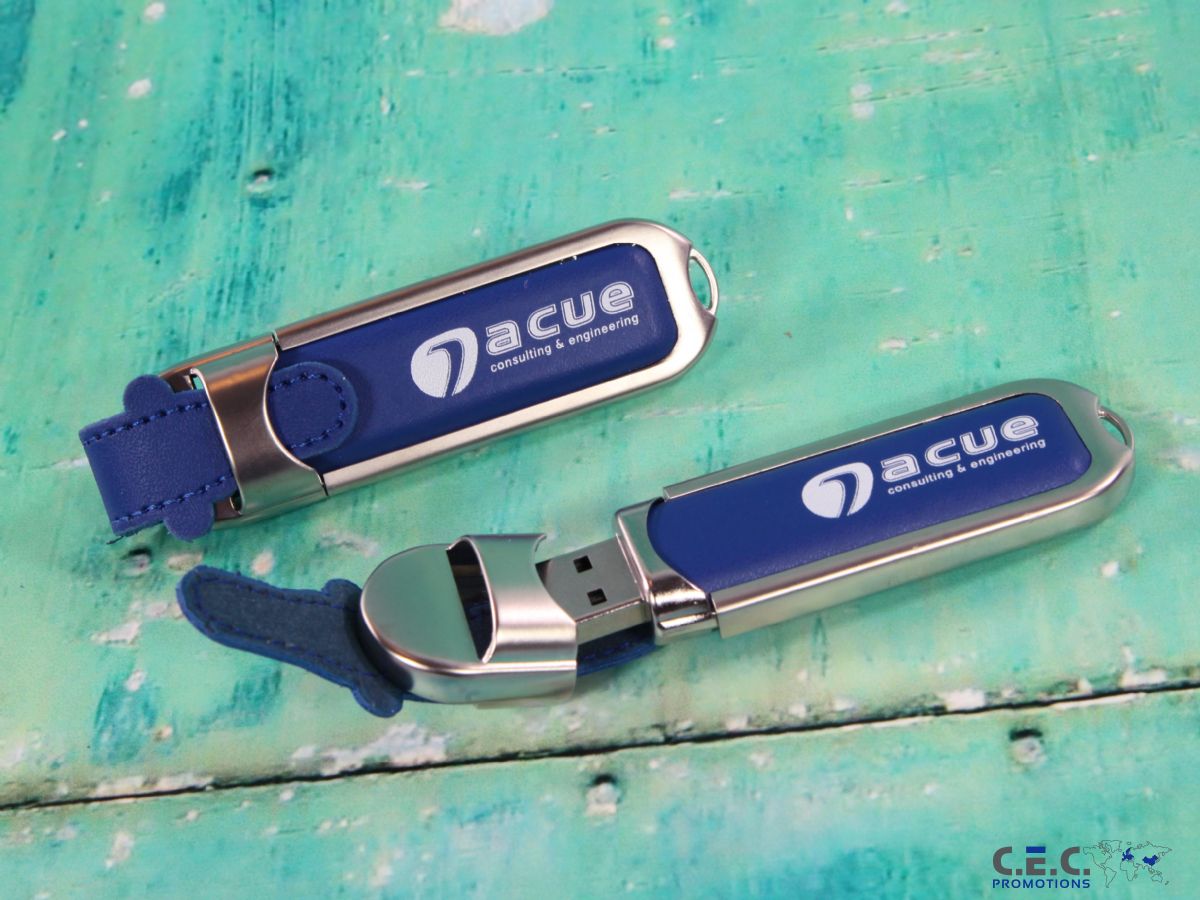 usb stick leder blau digitaldruck metall edel verschluss kreativ