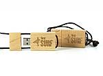 usb stick holz hellbraun eckig schlicht lederband logo