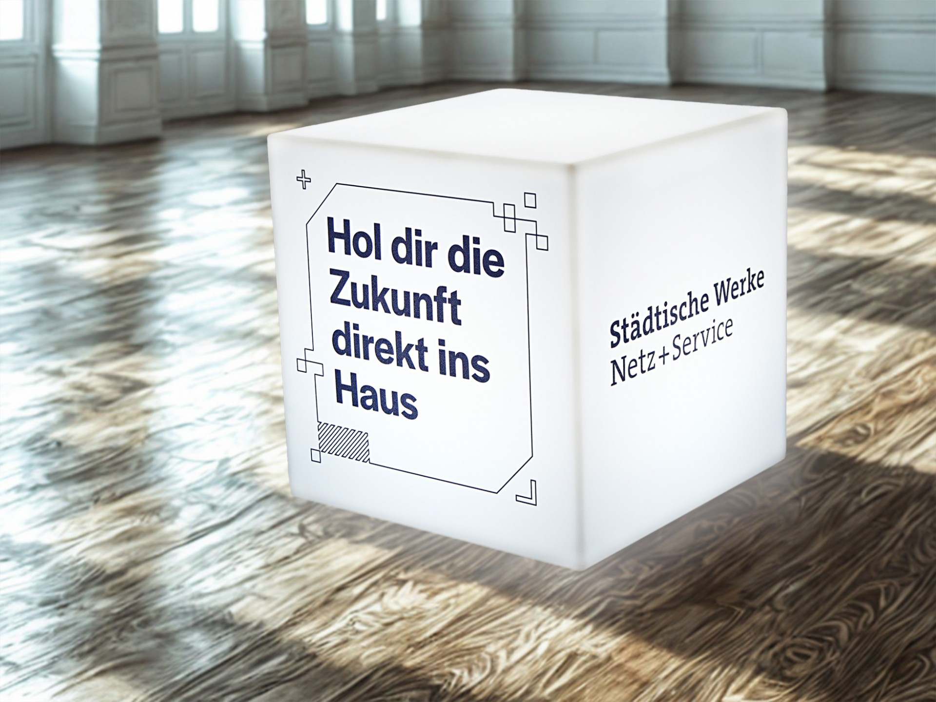 weisser led sitzwuerfel 40cm mit logo