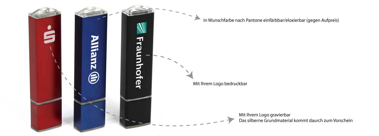 usb stick aus aluminium logo